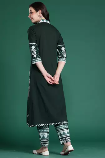 Green printed pure cotton kurta trouser set