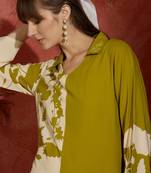 Green printed viscose rayon kurta trouser set