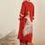 Orange embroidered viscose rayon kurta trouser set