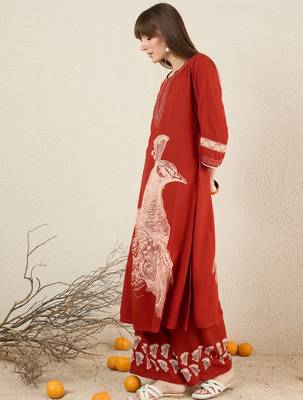 Orange embroidered viscose rayon kurta trouser set 3
