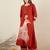 Orange embroidered viscose rayon kurta trouser set