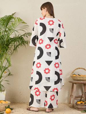 White printed pure cotton kurta trouser set 3