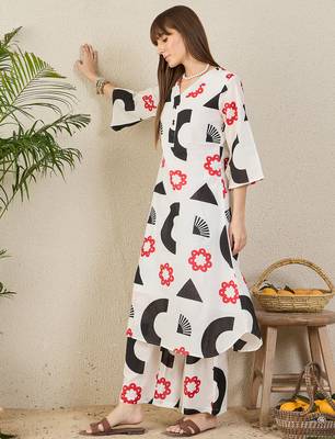 White printed pure cotton kurta trouser set 4