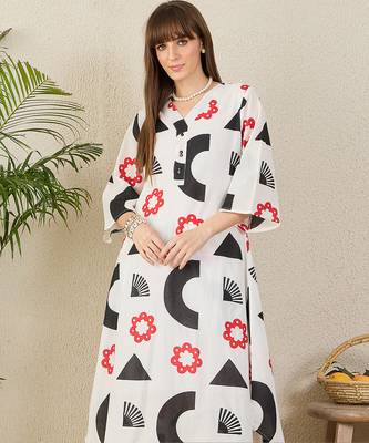 White printed pure cotton kurta trouser set 1
