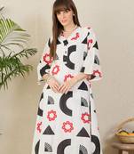 White printed pure cotton kurta trouser set
