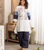 Off white printed pure cotton kurta trouser set