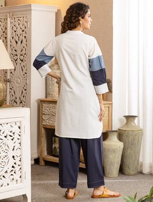 Off white printed pure cotton kurta trouser set 2