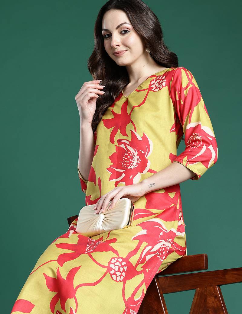 Green printed pure cotton kurta trouser set