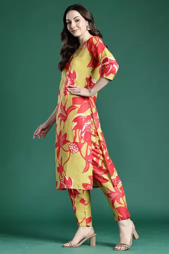 Green printed pure cotton kurta trouser set