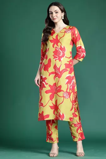 Green printed pure cotton kurta trouser set