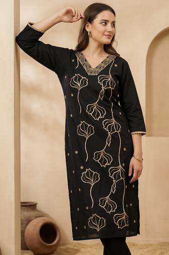 Black printed silk kurta trouser set