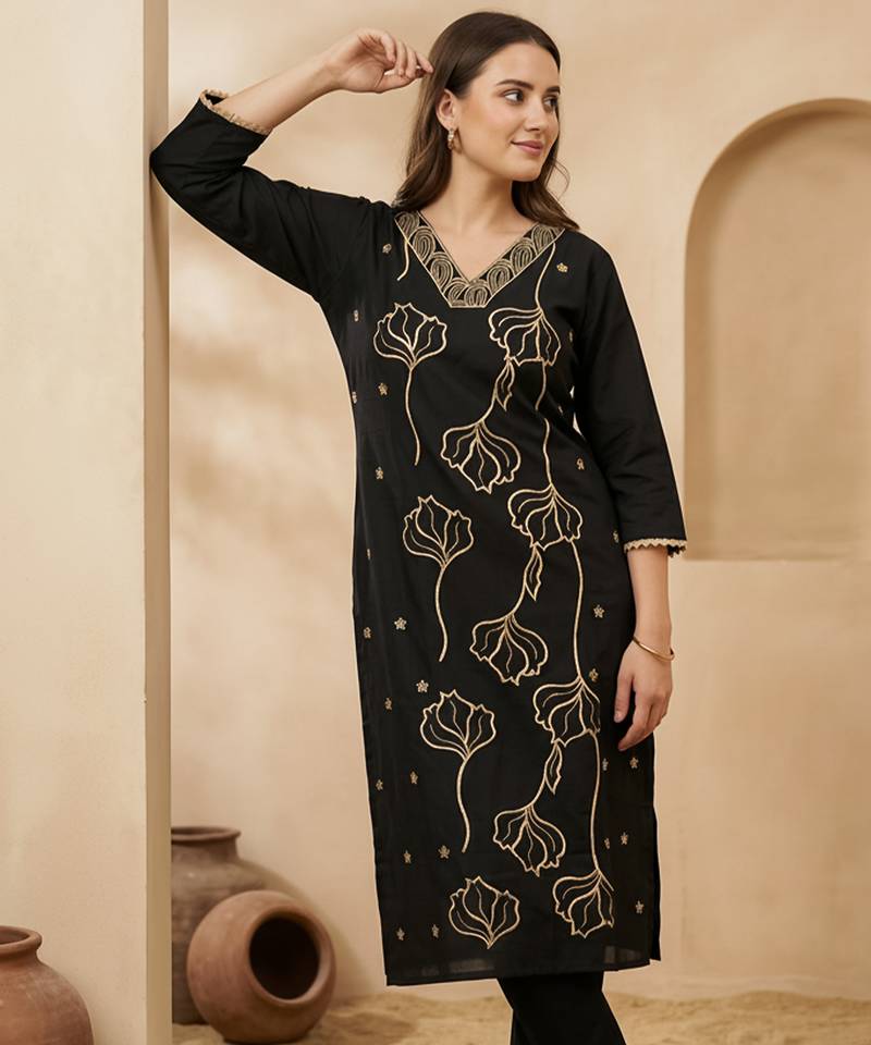 Black printed silk kurta trouser set