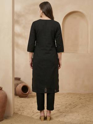 Black printed silk kurta trouser set 2