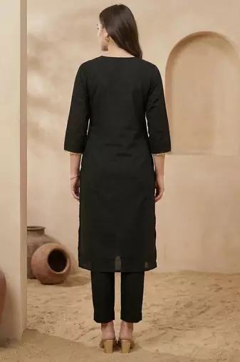 Black printed silk kurta trouser set