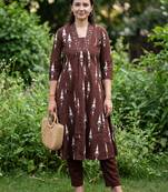 Brown printed pure cotton kurta trouser set