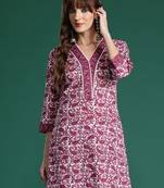 Purple printed pure cotton kurta trouser set