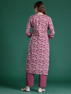 Purple printed pure cotton kurta trouser set 2
