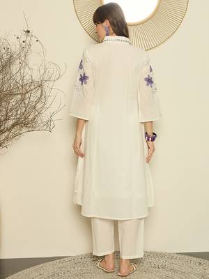 White printed pure cotton kurta trouser set 2