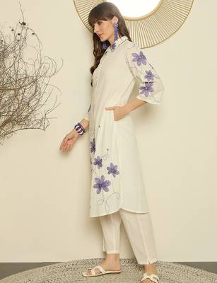White printed pure cotton kurta trouser set 3