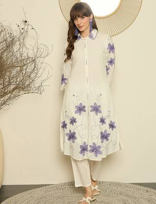 White printed pure cotton kurta trouser set 4