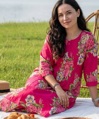 Pink printed pure cotton kurta trouser set 1