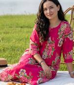 Pink printed pure cotton kurta trouser set