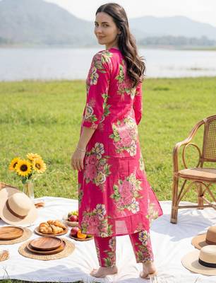 Pink printed pure cotton kurta trouser set 2