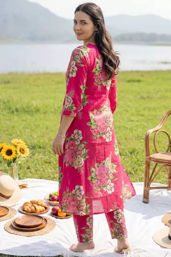 Pink printed pure cotton kurta trouser set
