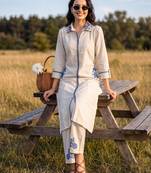 Off white printed pure cotton kurta trouser set