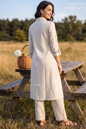 Off white printed pure cotton kurta trouser set
