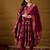 Women’s pink poly chanderi floral self-design gown with trouser & dupatta | elegant ethnic party wear set