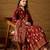 Women’s maroon poly chanderi floral self-design gown with trouser & dupatta | elegant ethnic party wear set