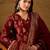 Women’s maroon poly chanderi floral self-design gown with trouser & dupatta | elegant ethnic party wear set