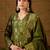 Women’s green poly chanderi floral self-design gown with trouser & dupatta | elegant ethnic party wear set