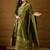 Women’s green poly chanderi floral self-design gown with trouser & dupatta | elegant ethnic party wear set