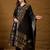 Women’s black poly chanderi floral self-design gown with trouser & dupatta | elegant ethnic party wear set