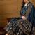 Women’s navy blue poly chanderi floral self-design gown with trouser & dupatta | elegant ethnic party wear set
