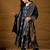 Women’s navy blue poly chanderi floral self-design gown with trouser & dupatta | elegant ethnic party wear set