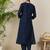 Navy blue embroidered silk kurta trouser set