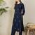 Navy blue embroidered silk kurta trouser set