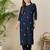 Navy blue embroidered silk kurta trouser set