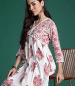 White printed pure cotton kurta trouser set