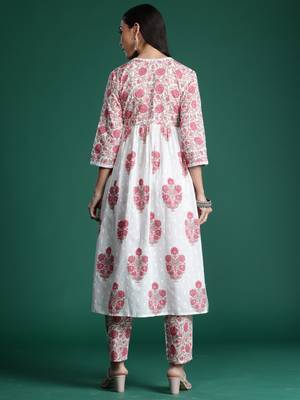 White printed pure cotton kurta trouser set 3