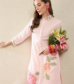 Pink embroidered pure cotton kurta trouser set