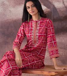 Pink embroidered pure cotton kurta trouser set