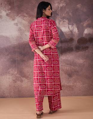Pink embroidered pure cotton kurta trouser set 3