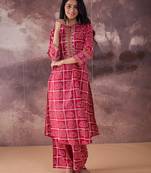 Pink embroidered pure cotton kurta trouser set