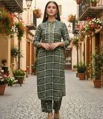 Green printed pure cotton kurta trouser set