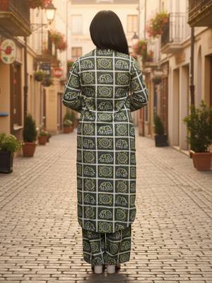 Green printed pure cotton kurta trouser set 2