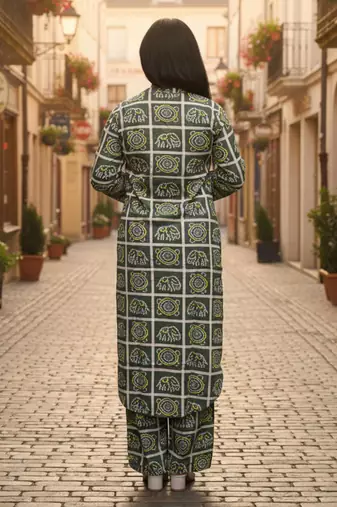 Green printed pure cotton kurta trouser set